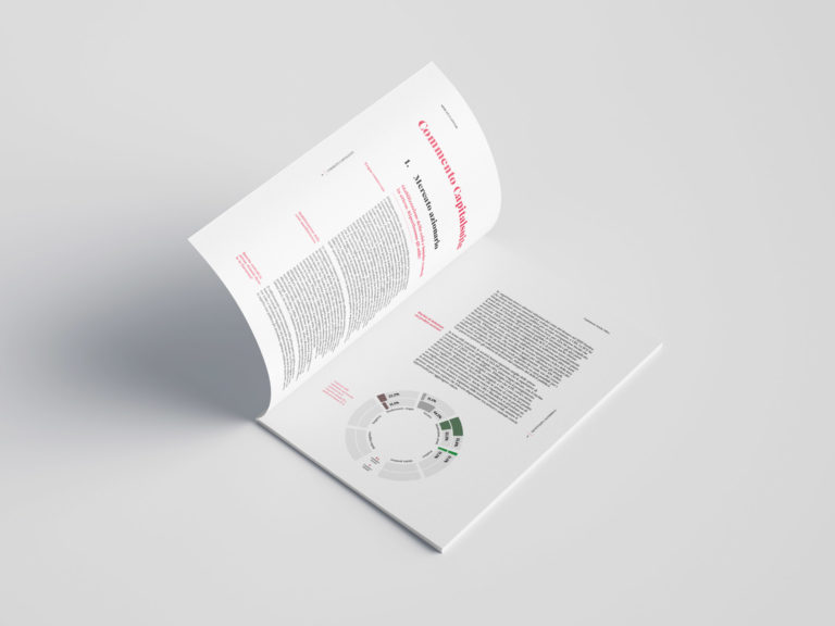 Design editoriale e reportistica che valorizza dati finanziari, layout e visual storytelling per comunicazione istituzionale e family office.