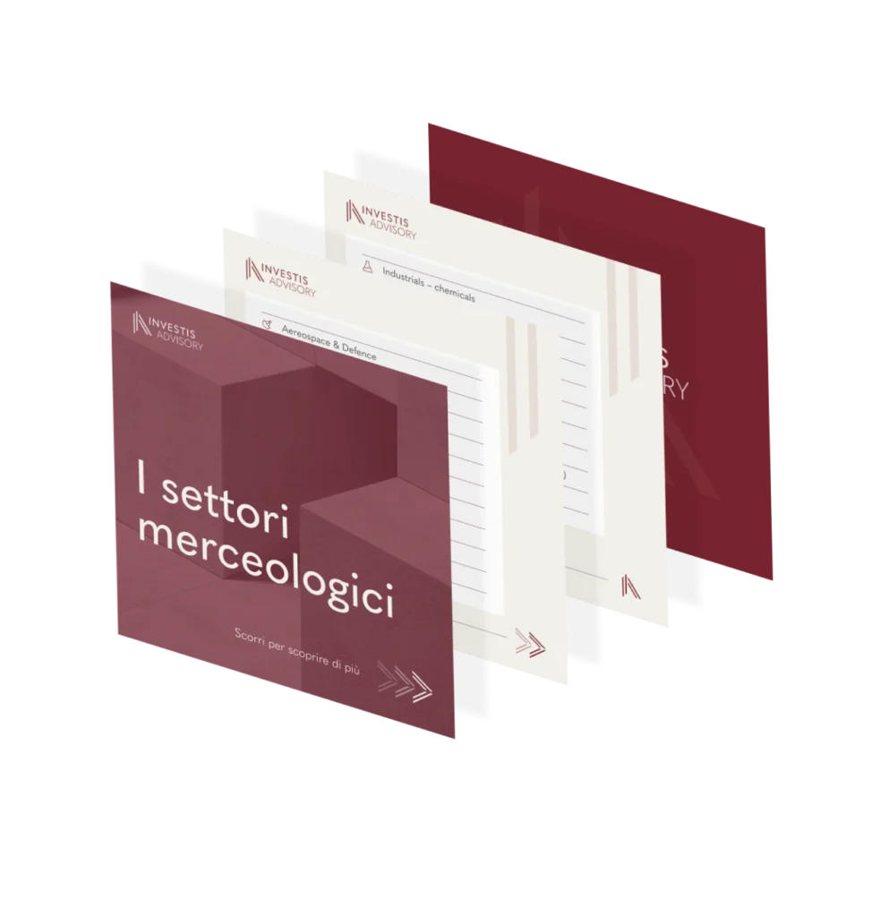 Carousel social media di Investis Advisory dedicato ai settori merceologici con design corporate pulito.
