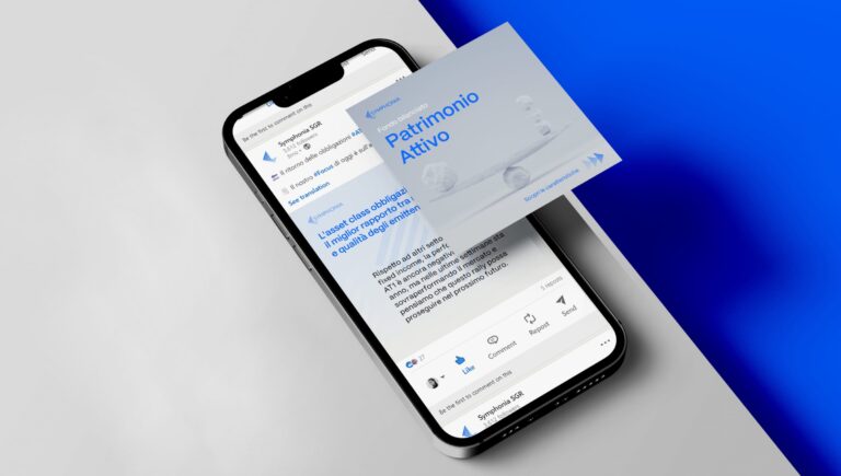 Creazione di contenuti social per Symphonia SGR, con post finanziari brandizzati pensati per l’engagement e la comunicazione digital
