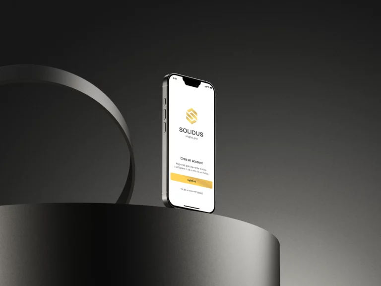 Interfaccia dell’app mobile Solidus su smartphone — piattaforma fintech per l’investimento in oro digitale ed esperienza utente sicura.