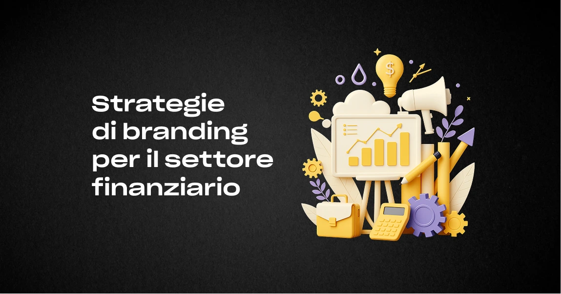 Illustrazione stilizzata che rappresenta il branding finanziario, con elementi grafici eleganti e tonalità professionali