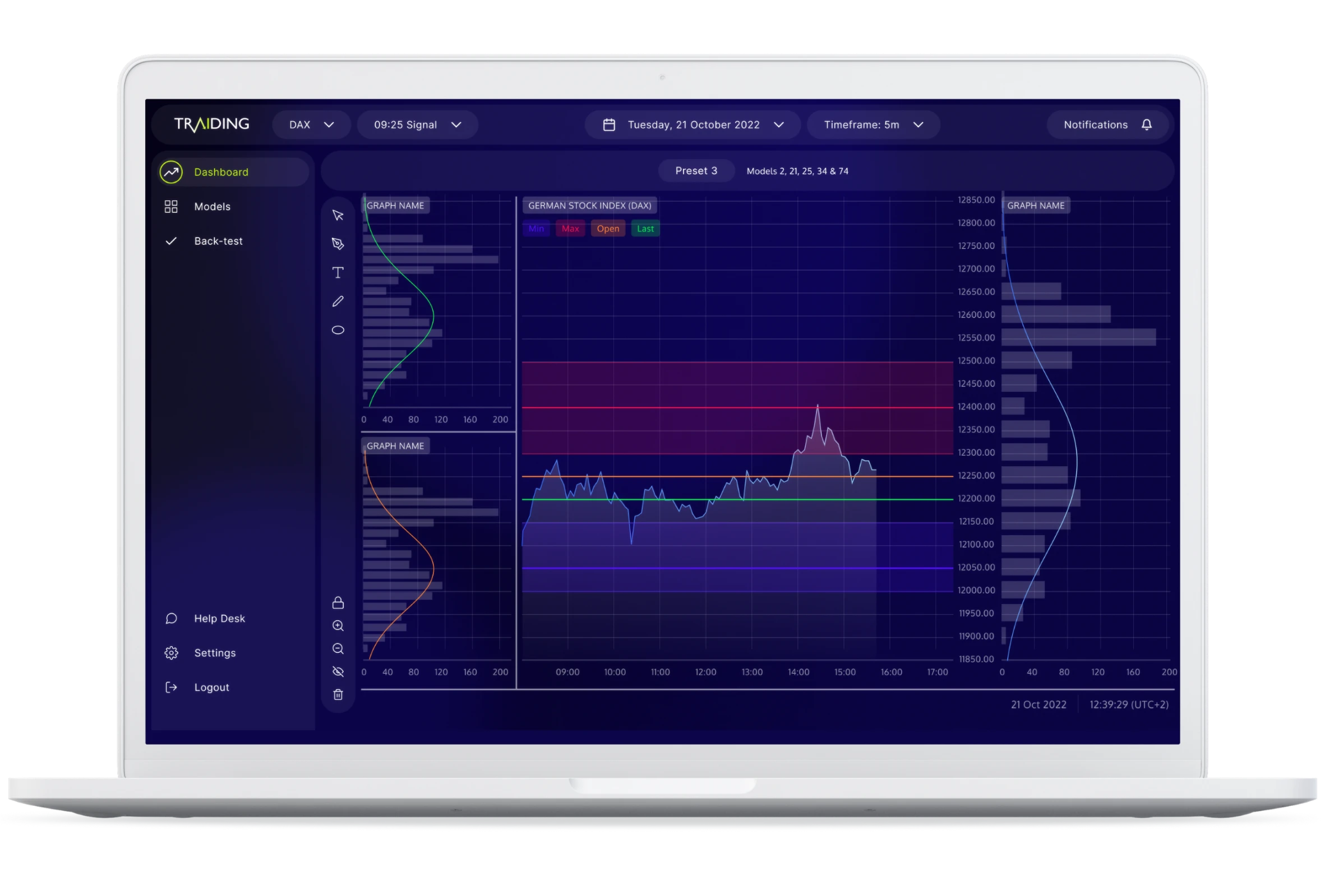 Creative Bulls design marketing finanziario – piattaforma di trading con grafici di borsa e analisi degli investimenti.