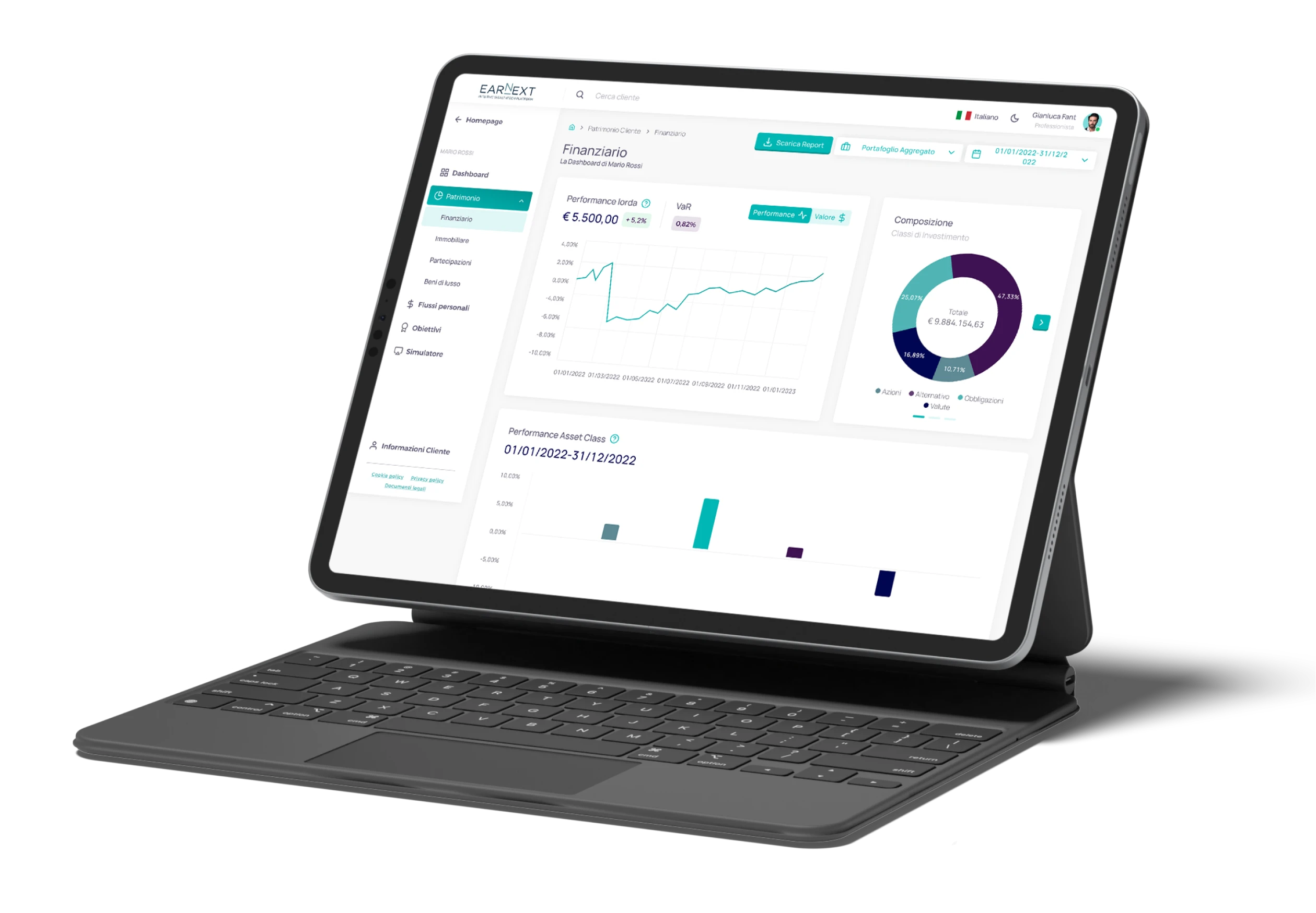 Esempio di UX/UI design di Creative Bulls – interfaccia dashboard finanziaria responsive per Earnext, con web design professionale, ottimizzazione della user experience e progettazione di prodotti digitali.