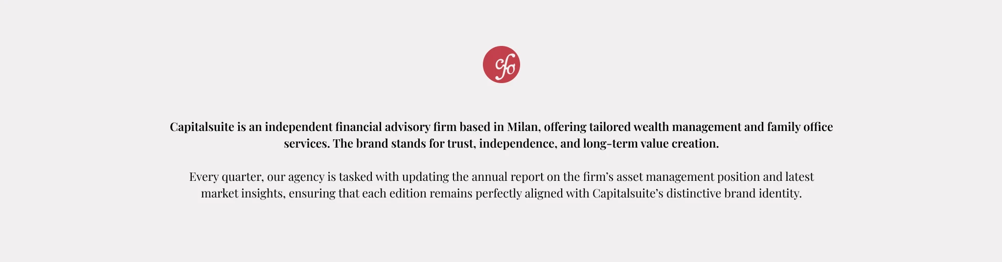 Banner introduttivo di Capitalsuite con logo e descrizione dei servizi di consulenza finanziaria a Milano.
