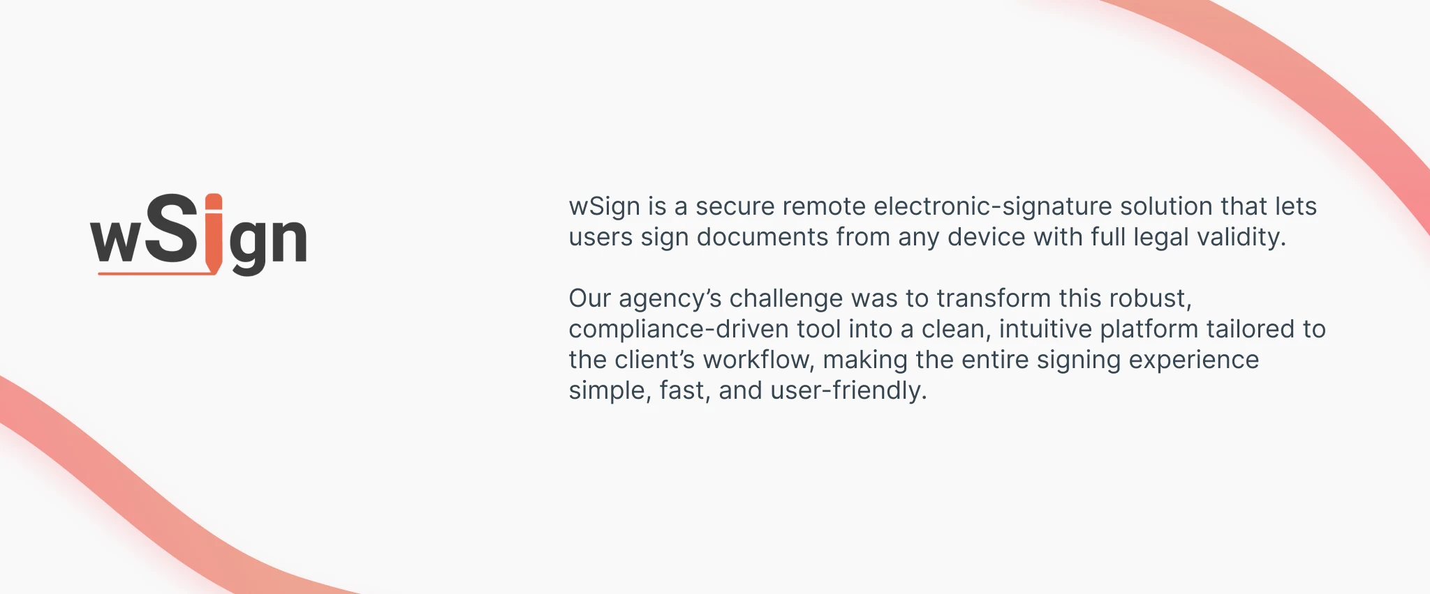 Sezione introduttiva della piattaforma di firma elettronica wSign con logo e descrizione della soluzione di firma remota sicura sulla pagina progetto di Creative Bulls.