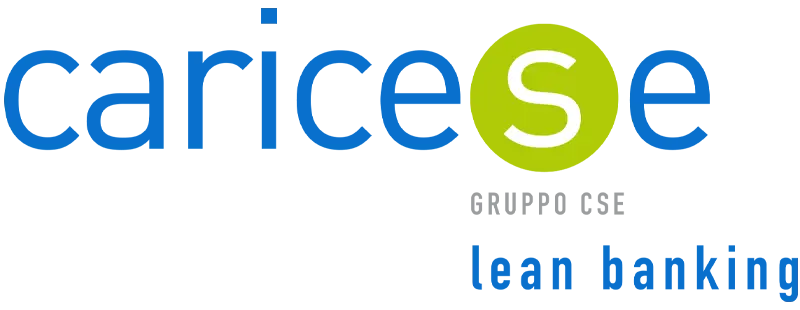 Logo CariceSe di Gruppo CSE con scritta blu, “S” verde circolare e payoff lean banking.